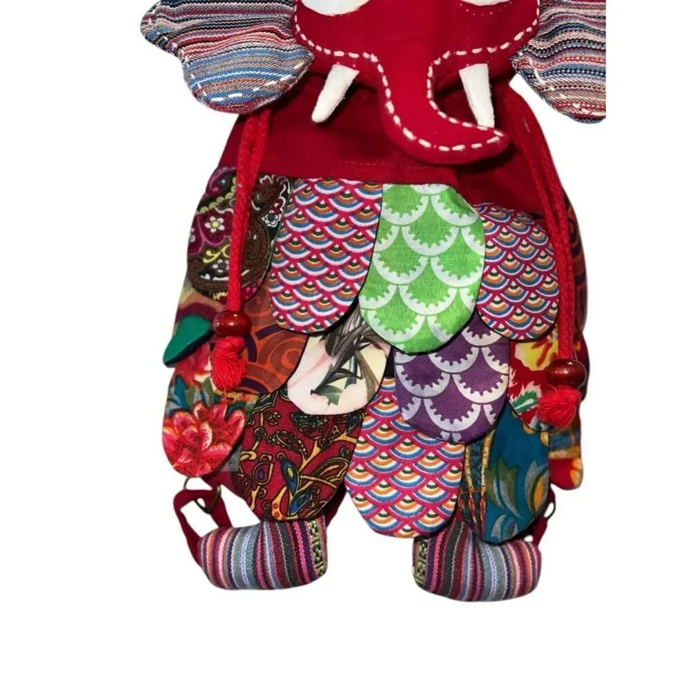 Kids Elephant Backpack Patchwork Boho Drawstring Bag Colorful Novelty Toddler